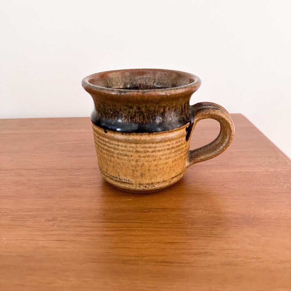 Vintage Studio Pottery Mug Earth Tone Stoneware Amber Glaze Hand Thrown Mug